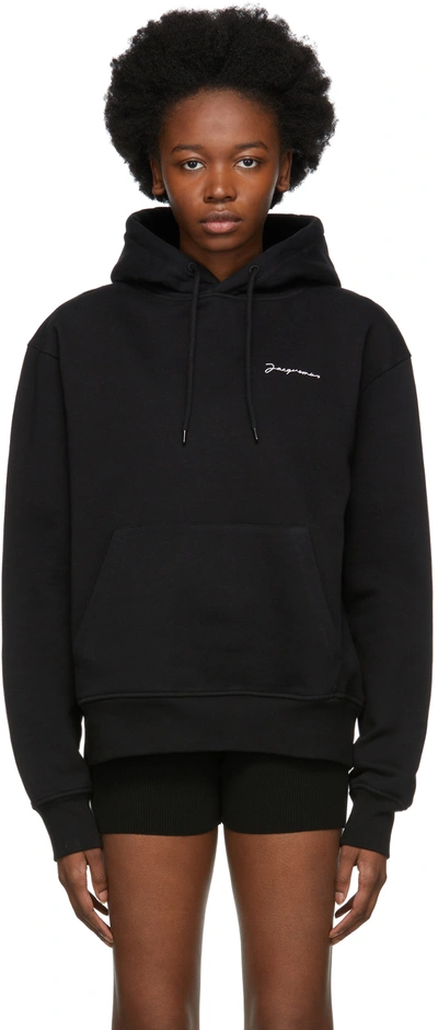 Shop Jacquemus Black 'le Sweatshirt Brodé' Hoodie In 990 Black