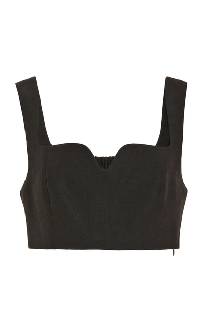 Mara Hoffman Jini Cropped Shirred Tencel™ Lyocell And Linen-blend Top In Black,green