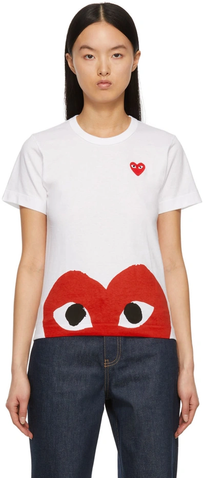 Shop Comme Des Garçons Play White Bottom Heart T-shirt