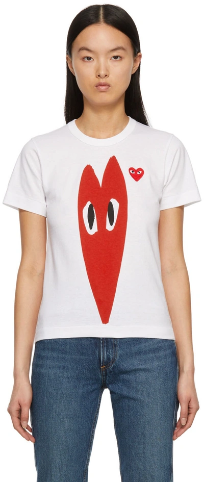 Shop Comme Des Garçons Play White Squished Heart T-shirt