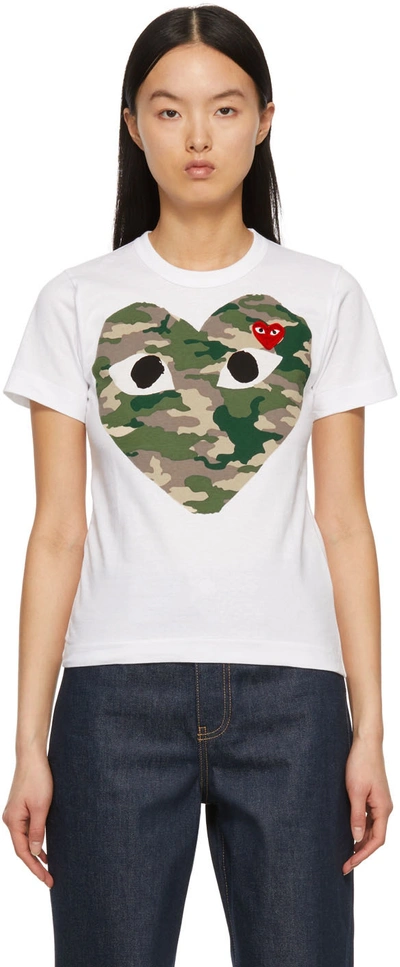 Shop Comme Des Garçons Play White Camo Heart T-shirt