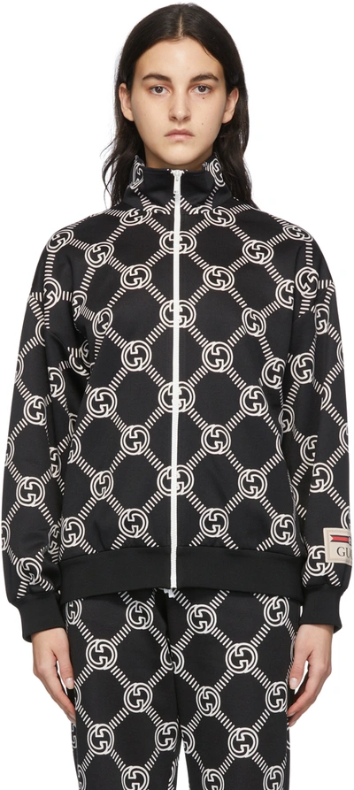 Shop Gucci Black & White Gg Jersey Zip-up Track Jacket In 1289 Black/ivory