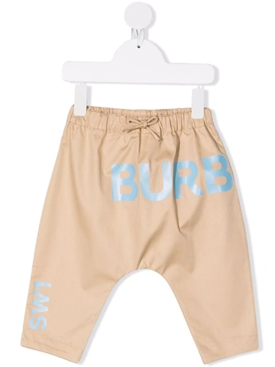 Shop Burberry Logo Drawstring Trousers In Neutrals