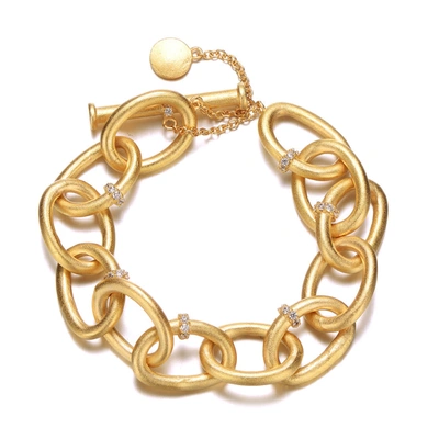 Shop Rachel Glauber 14k Gold Plated Cubic Zirconia Chain Bracelet In Gold Tone