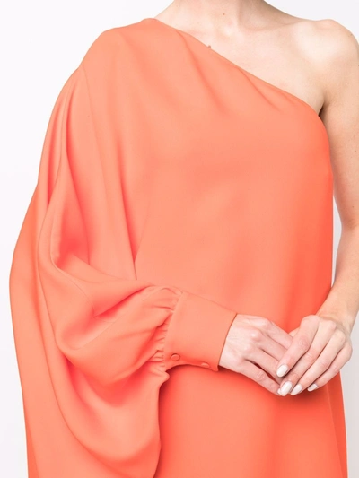 Shop Valentino Silk One-shoulder Dress In Orange