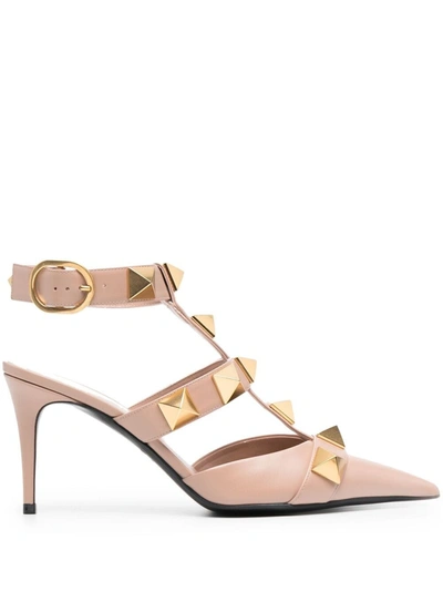 Shop Valentino Roman Stud Leather Pumps In Pink