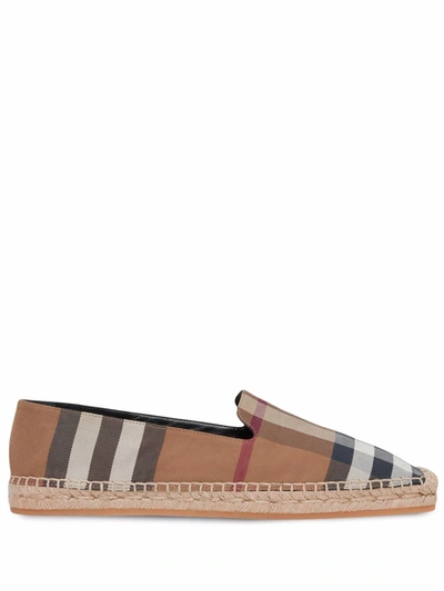 Shop Burberry Cotton Checked Espadrilles In Brown