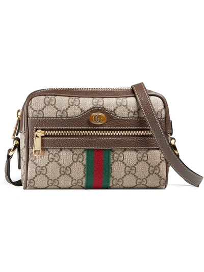 Shop Gucci Ophidia Leather Crossbody Bag In Brown