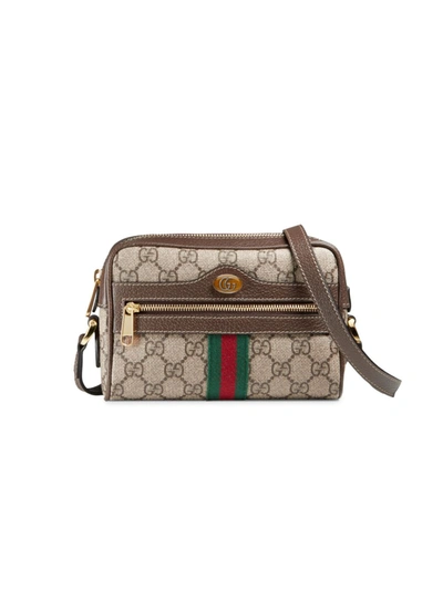 Shop Gucci Ophidia Leather Crossbody Bag In Brown