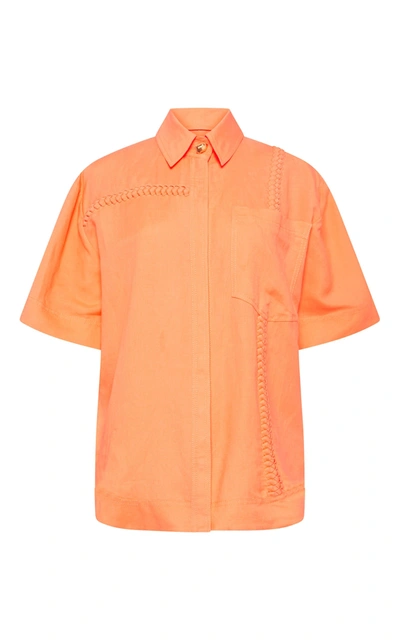 Shop Aje Women's Cantina Braided Linen-blend Button-down Shirt In Orange