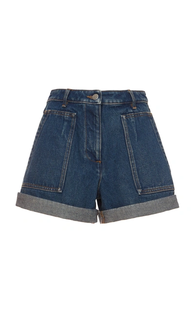 Shop Valentino Women's Cuffed Denim Shorts In Medium Wash