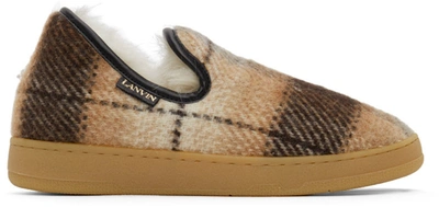 Shop Lanvin Brown Cosy Slippers In 0500 Beige/white