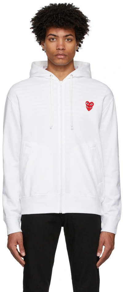 Shop Comme Des Garçons Play White Layered Double Heart Hoodie In 2 White