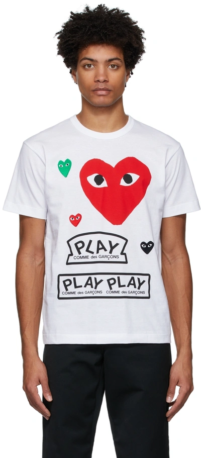 Shop Comme Des Garçons Play White & Red Multi Logo T-shirt In 1 White