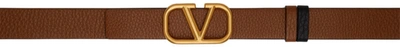 Shop Valentino Reversible Brown & Black Calfskin Vlogo Signature 30mm Belt In Selleria-nero