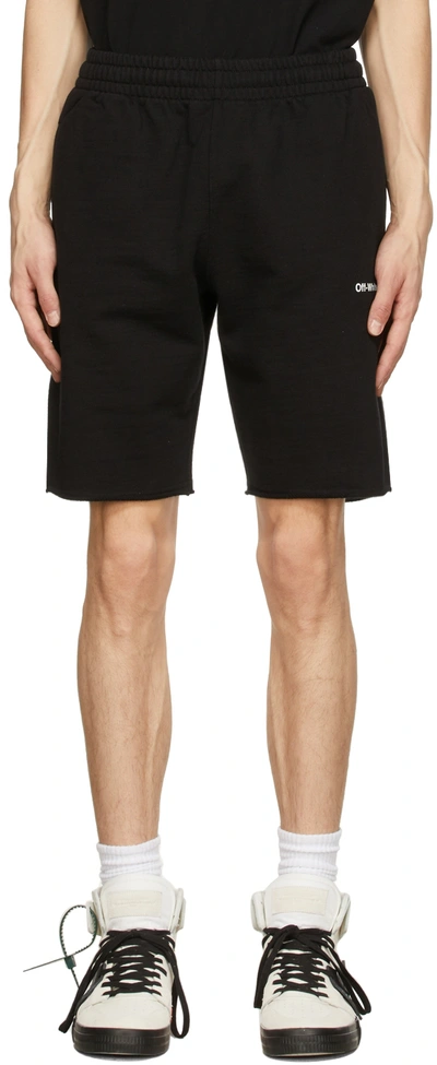 Shop Off-white Black Wave Diag Sweat Shorts In Black/white