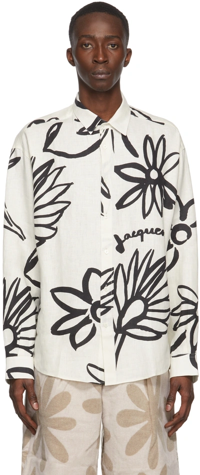 Shop Jacquemus Off-white & Black 'la Chemise Simon' Shirt In Print Black/white Fl