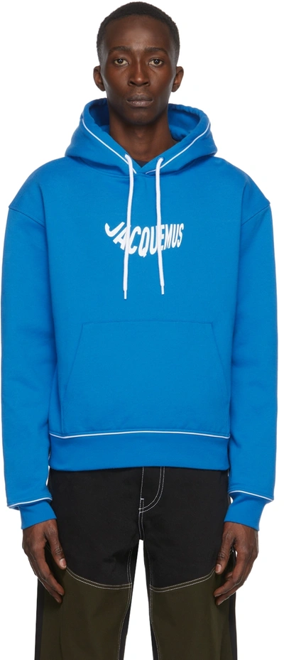 Shop Jacquemus Blue 'le Sweatshirt Vague' Hoodie In Print Logo Wave Blue