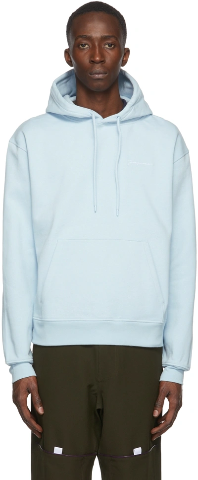 Shop Jacquemus Blue 'le Sweatshirt Brodé' Hoodie In Light Blue