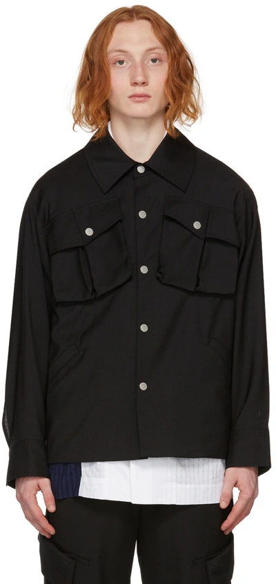 Shop Feng Chen Wang Black Semi-sheer Shirt Jacket