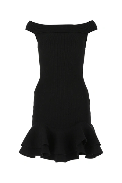 Shop Alexander Mcqueen Off The Shoulder Knit Mini Dress In Black