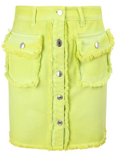 Shop Msgm Frayed Mini Skirt In Yellow
