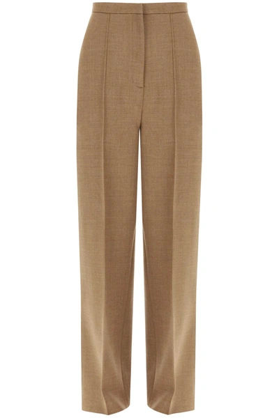 Shop Totême Toteme Wide Leg Business Wool Trousers In Brown