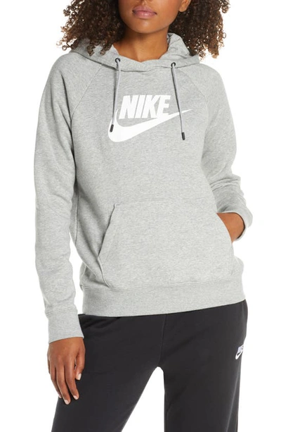 Shop Nike Sportswear Essential Pullover Hoodie In Dark Grey Heather/ White