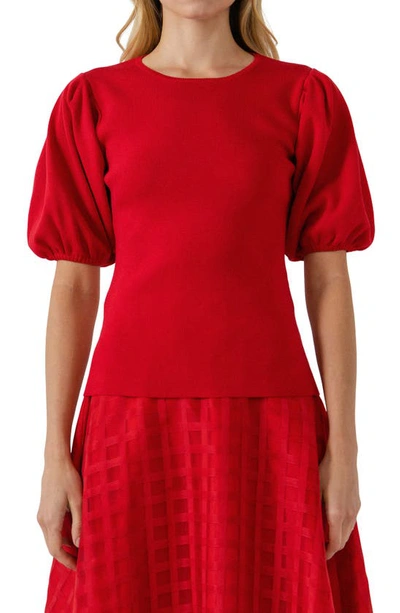 English Factory Short Puff Sleeves Sweater Top In Red