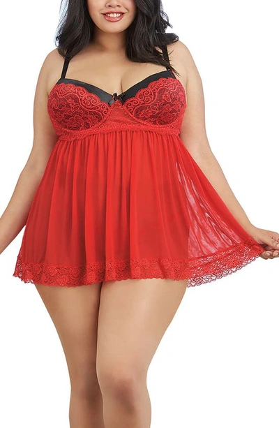 Plus Size Contrast Lace Overlay Babydoll 