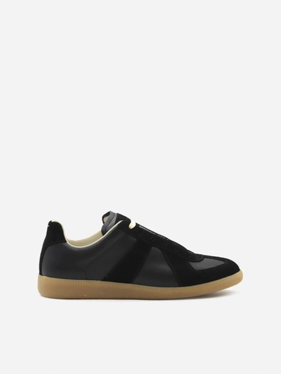 Shop Maison Margiela Replica Low-top Sneakers In Leather And Suede In Black/black