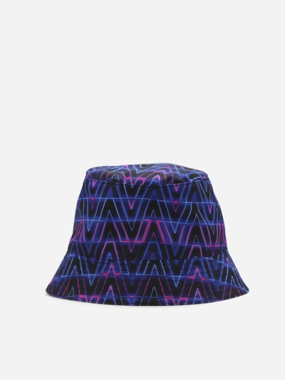 Shop Valentino Bucket Hat With All-over V Neon Optical Print In Blue