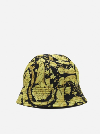 Shop Versace Bucket Hat With All-over Baroque Print In Black, Gold