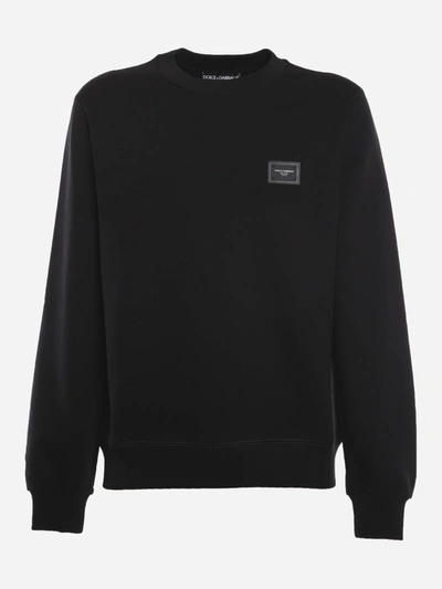 Shop Dolce & Gabbana Cotton Sweatshirt With Logo Patch Application In Black