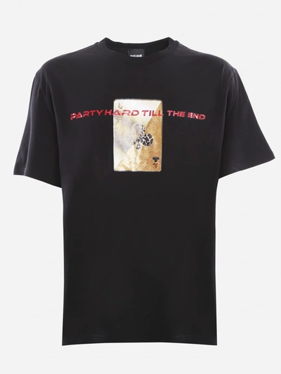 Shop Just Cavalli Cotton T-shirt With Contrasting Graphic Print In Black
