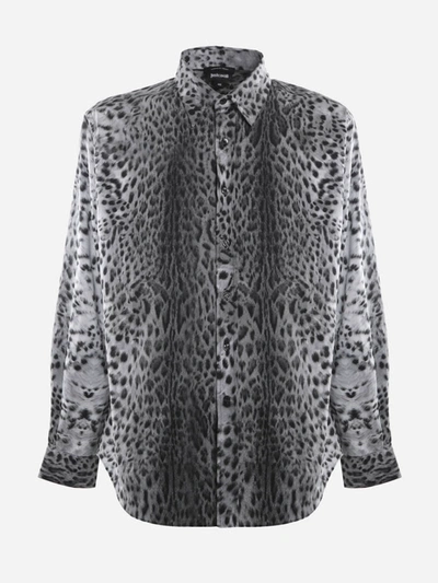 Shop Just Cavalli Cotton Shirt With All-over Animalier Print In Black