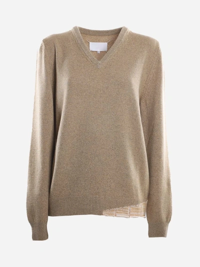 Shop Maison Margiela Wool And Cashmere Sweater With Contrasting Insert In Beige
