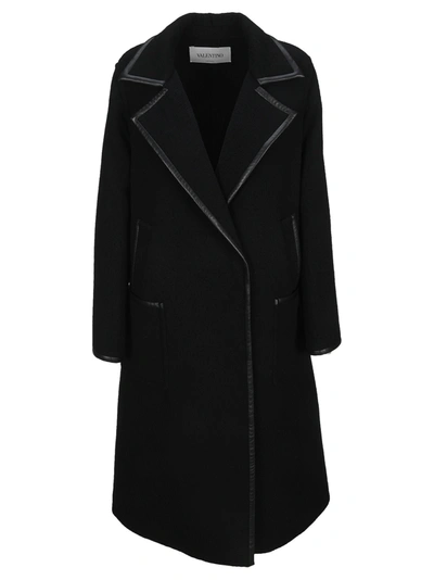 Shop Valentino Black Coat With Leather Details