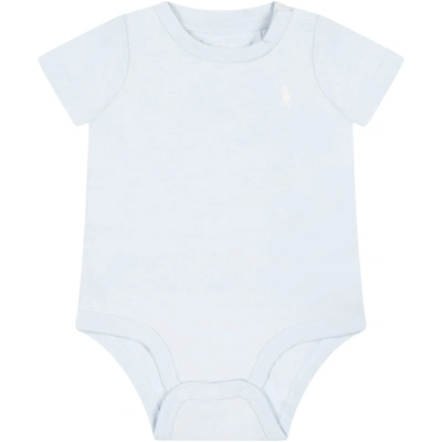 Shop Ralph Lauren Light-blue Body For Baby Boy With Pony Logo In Light Blue