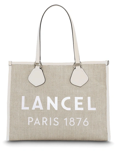 Shop Lancel White Jute And Leather Tote Bag In Bianco