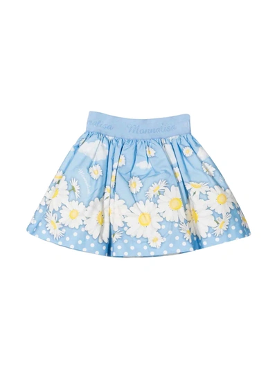 Shop Monnalisa Light Blue Skirt With Floreal Print In Azzurro