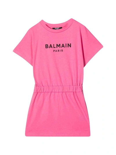 Shop Balmain Fuchsia Teen Dress With Press In Fucsia