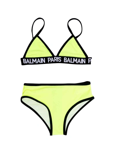 Shop Balmain Two-piece Yellow Swimsuit In Giallo