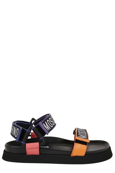Shop Moschino Logo Tape Open Toe Sandals In Multi
