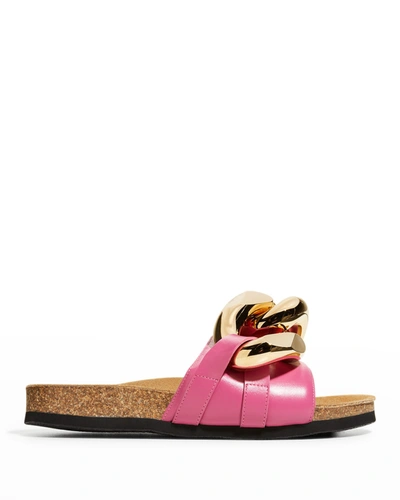 Shop Jw Anderson Calfskin Chain Slide Sandals In Fuxia