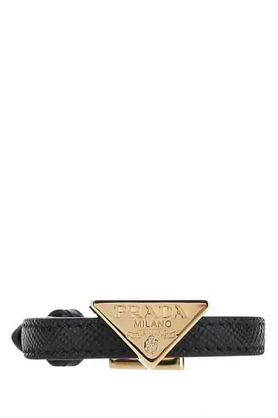 Shop Prada Logo Plaque Bracelet In Black