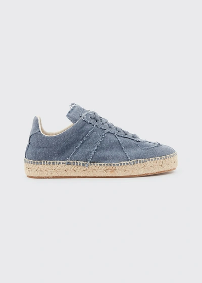 Shop Maison Margiela Frayed Denim Low-top Espadrille Sneakers In China Blue