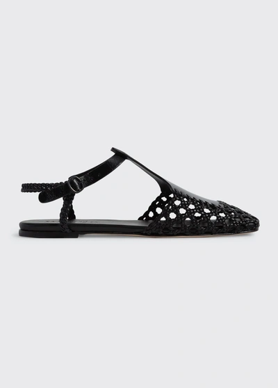 Shop Hereu Reixa Hand-woven Flat T-bar Sandals In Black