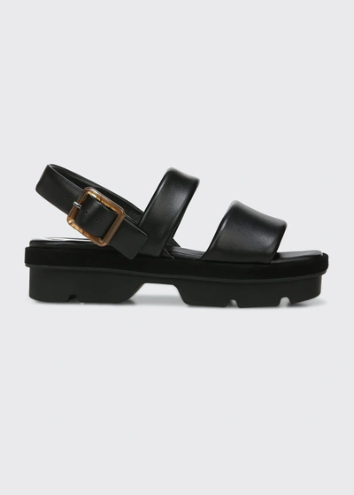 Shop Vince Bowie Leather Lug-sole Slingback Sandals In Black