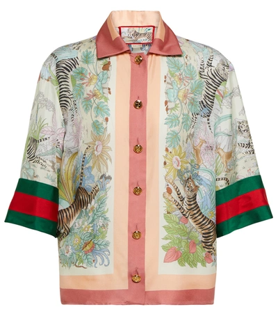 Gucci Rose Print Ivory Silk Shirt